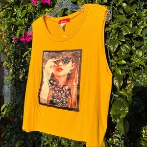 NWT | Rainbow | Yellow Top With Woman Design